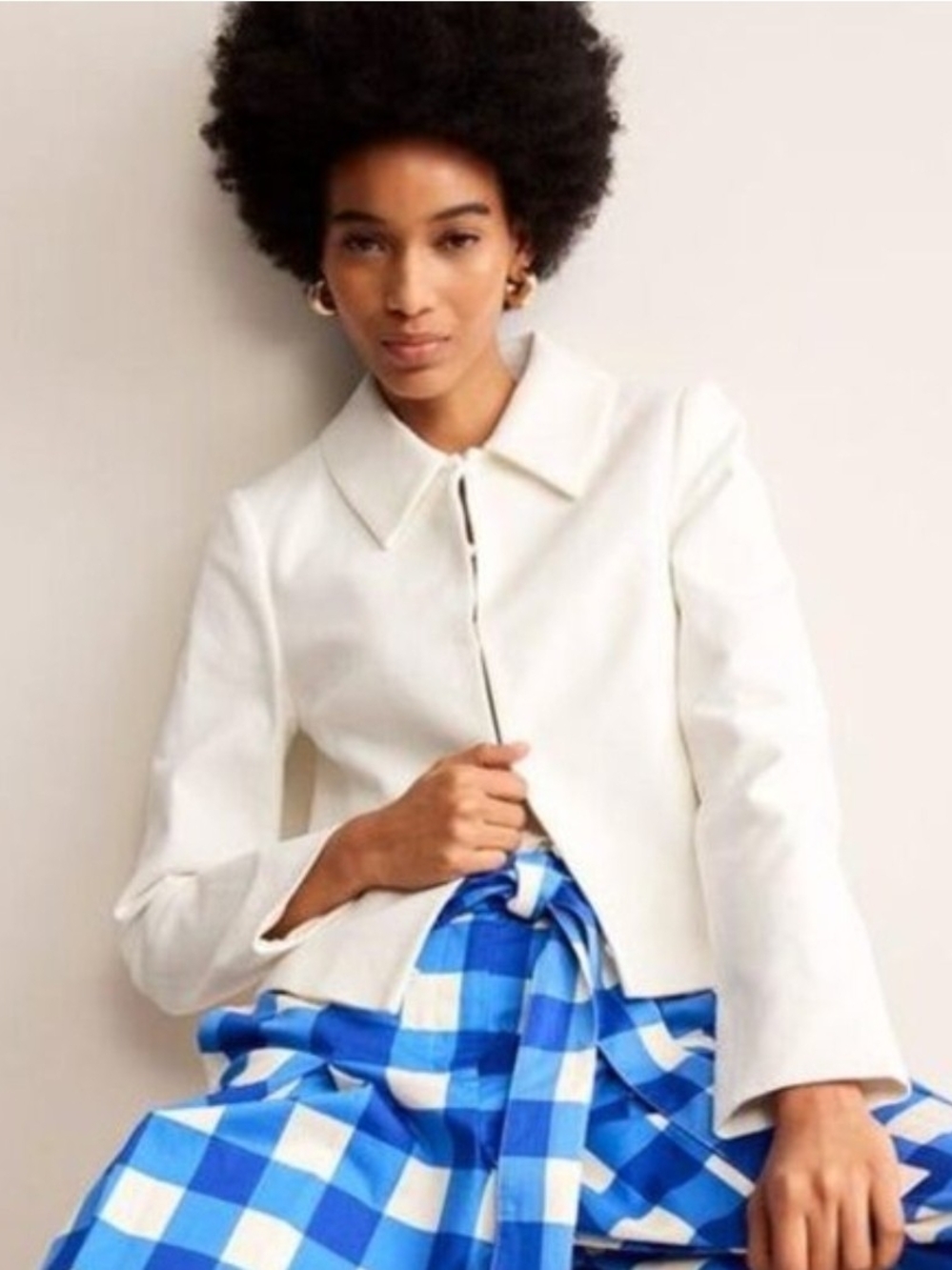 Boden Women’s Ivory Collar Jacket - Classic Lightweight Coat - Size 14